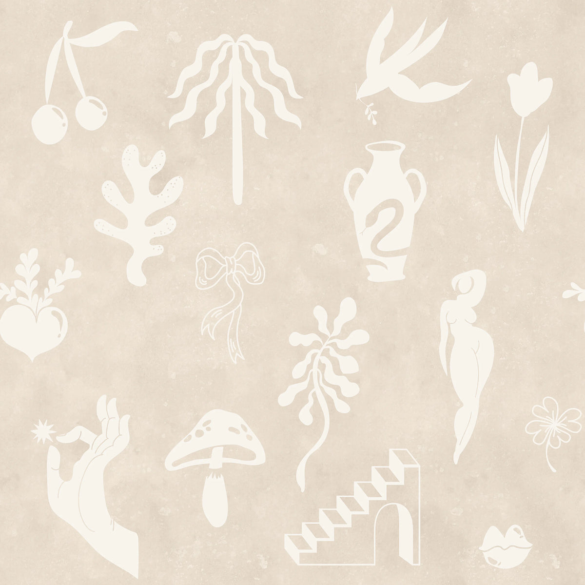 Symbolic Tales, Beige Mural Wallpaper - pure wallpaper artwork