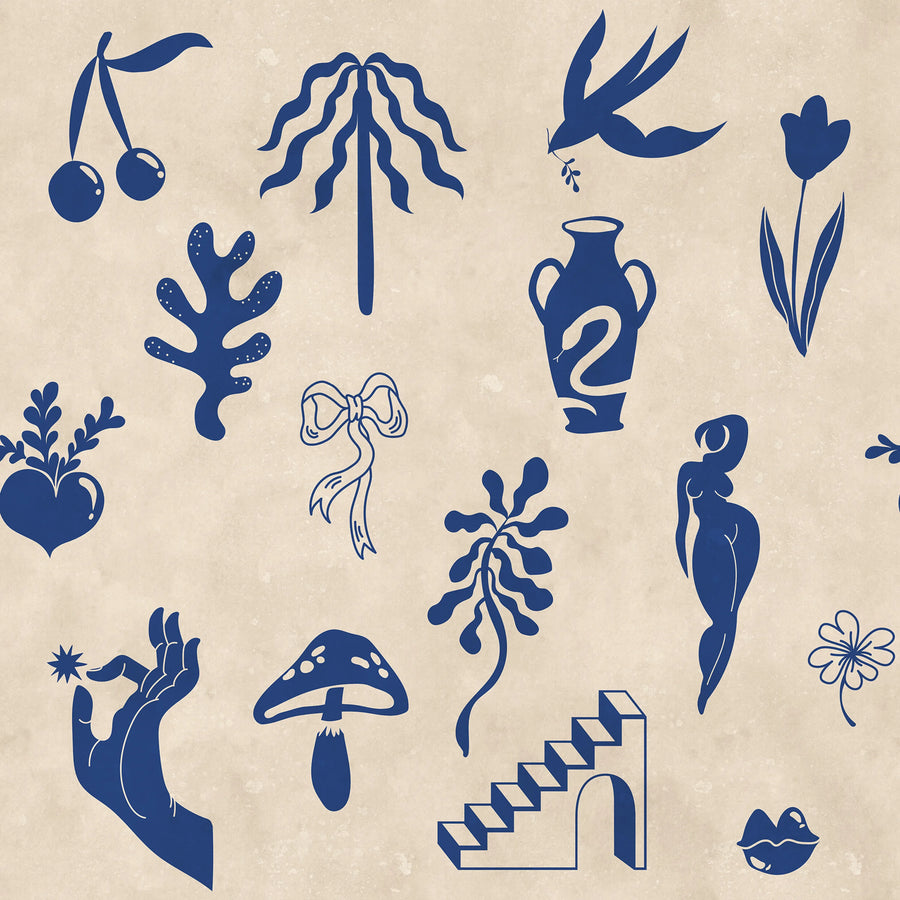 Symbolic Tales, Blue Mural Wallpaper