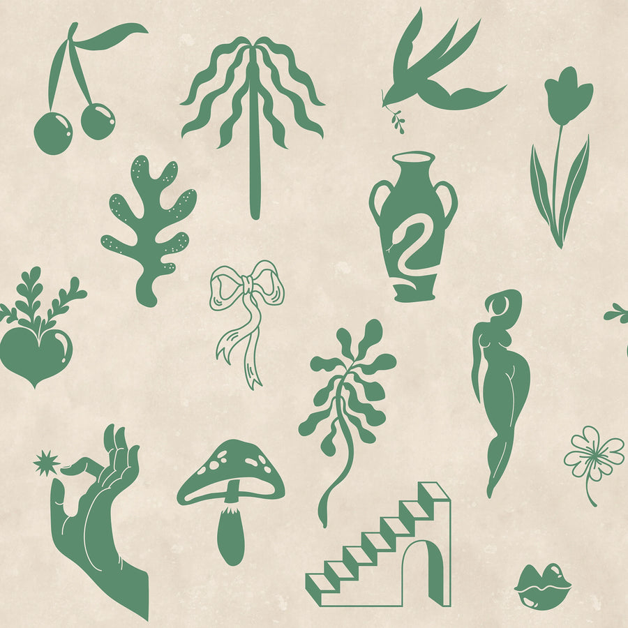 Symbolic Tales, Green Mural Wallpaper