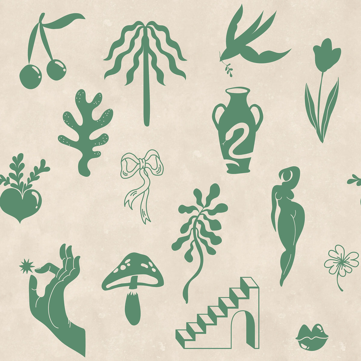 Symbolic Tales, Green Mural Wallpaper - pure wallpaper artwork