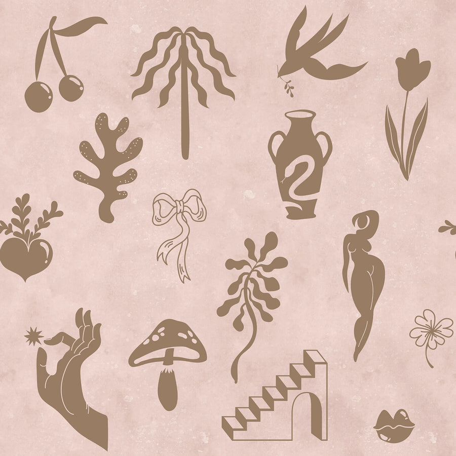 Symbolic Tales, Pink Mural Wallpaper
