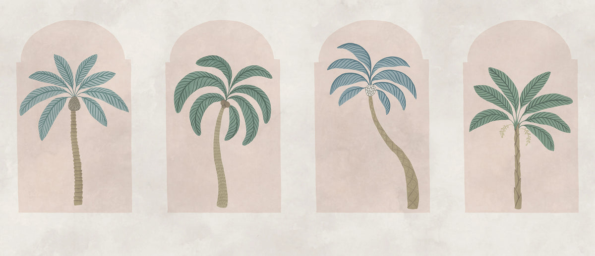Palm Arches, Green & Pink Mural Wallpaper - pure wallpaper artwork