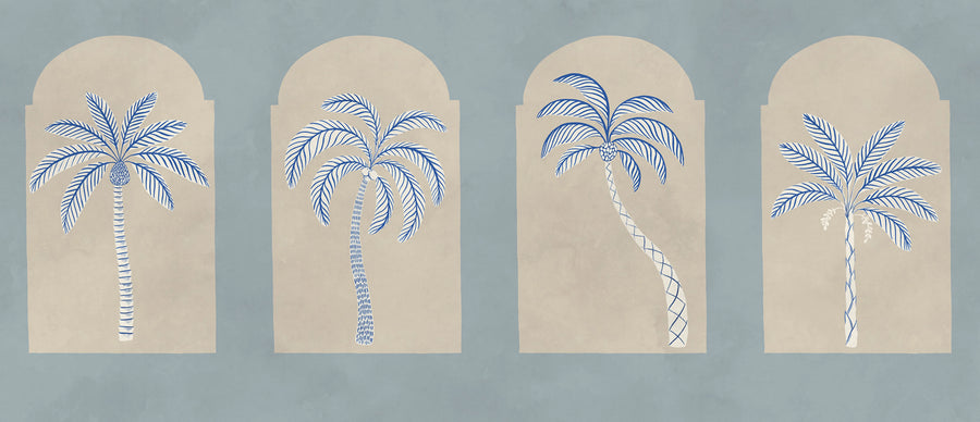 Palm Arches, Blue Mural Wallpaper