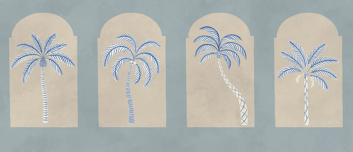 Palm Arches, Blue Mural Wallpaper - pure wallpaper artwork