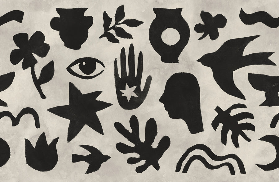 Symbolic, Black & Beige Mural Wallpaper