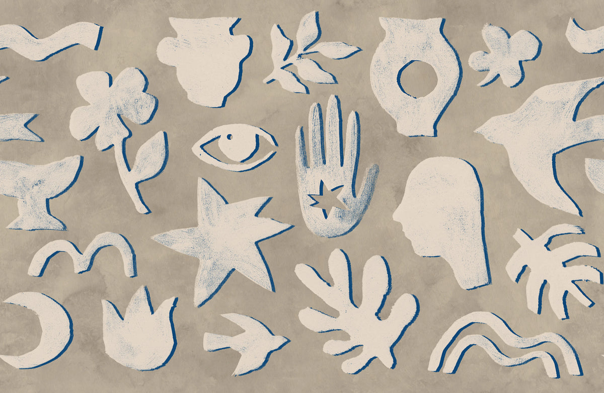 Symbolic, Blue & Beige Mural Wallpaper - pure wallpaper artwork