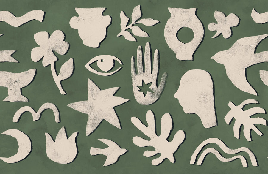 Symbolic, Green & Beige Mural Wallpaper