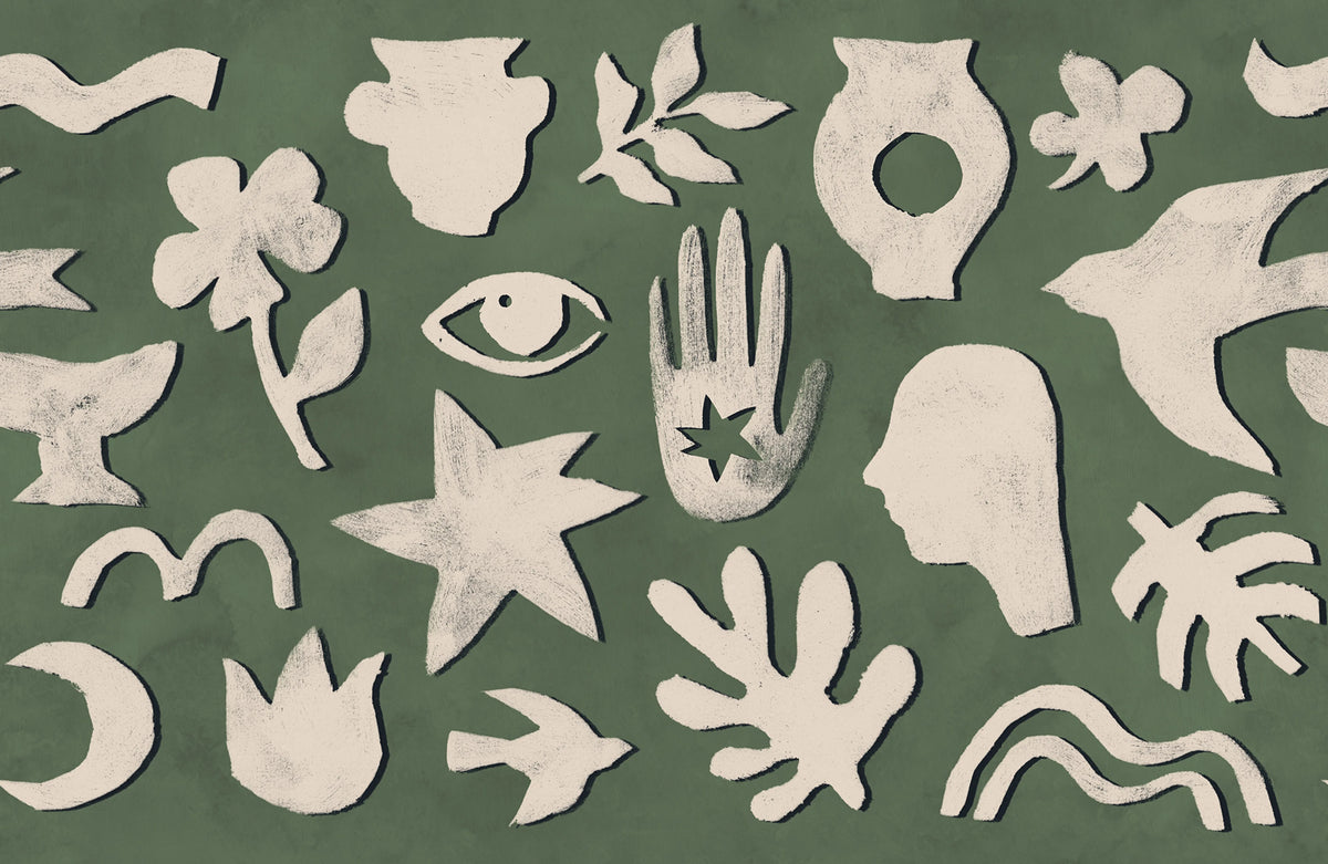 Symbolic, Green & Beige Mural Wallpaper - pure wallpaper artwork