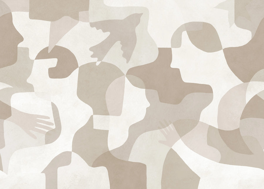 Silent Conversation, Beige Mural Wallpaper
