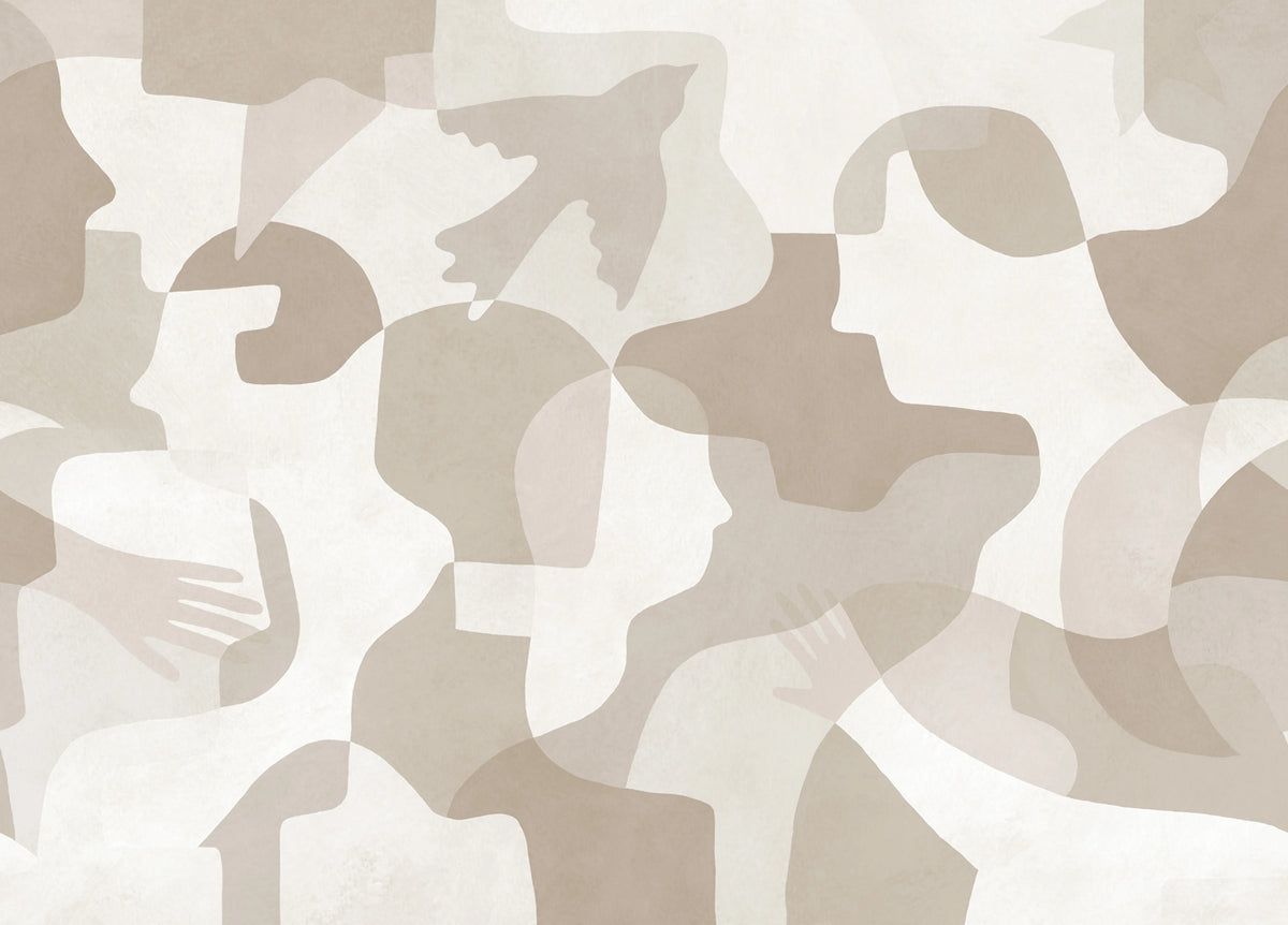 Silent Conversation, Beige Mural Wallpaper - pure wallpaper artwork