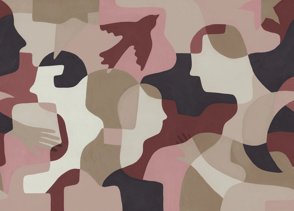 Silent Conversation, Pink & Red Mural Wallpaper - pure wallpaper artwork
