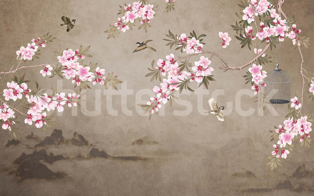 Chinoiserie Branches, Brown Mural Wallpaper - pure wallpaper artwork