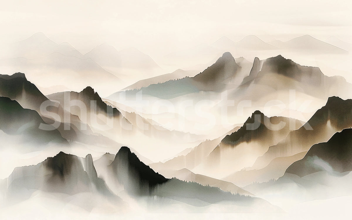 Misty Mountain, Beige Mural Wallpaper - pure wallpaper artwork