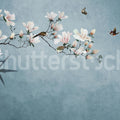 Bird Branch, Blue Mural Wallpaper - pure wallpaper artwork