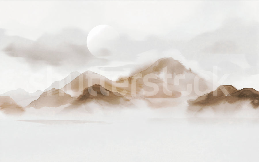 Soft Mountains, Beige Mural Wallpaper