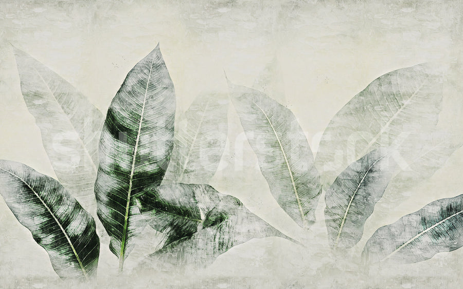 Misty Leafs, Green Mural Wallpaper