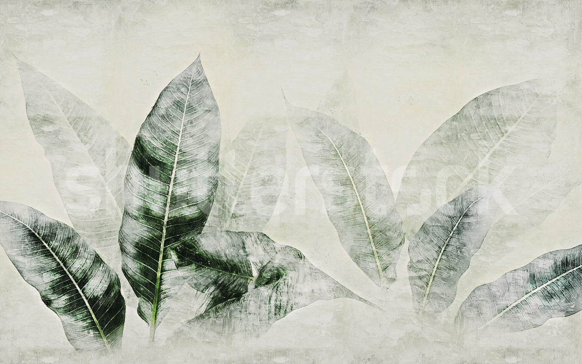 Misty Leafs, Green Mural Wallpaper - pure wallpaper artwork