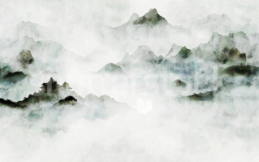 Serene Mountains, Green Mural Wallpaper