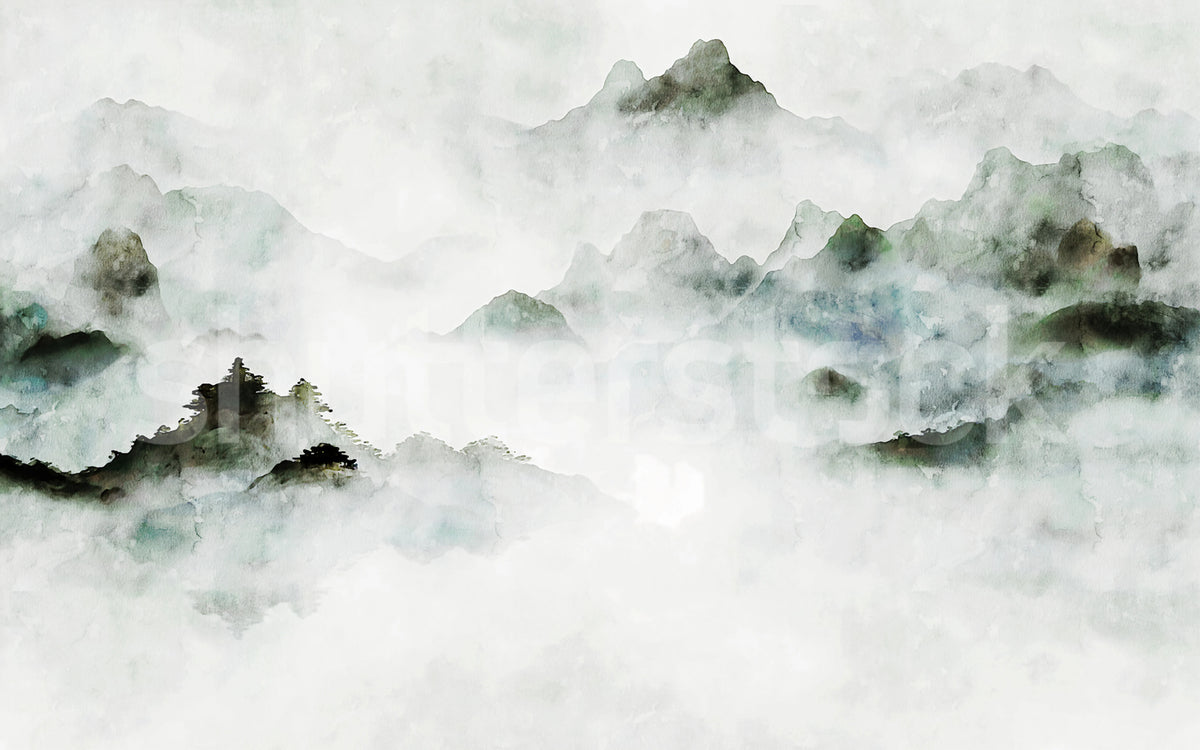 Serene Mountains, Green Mural Wallpaper - pure wallpaper artwork