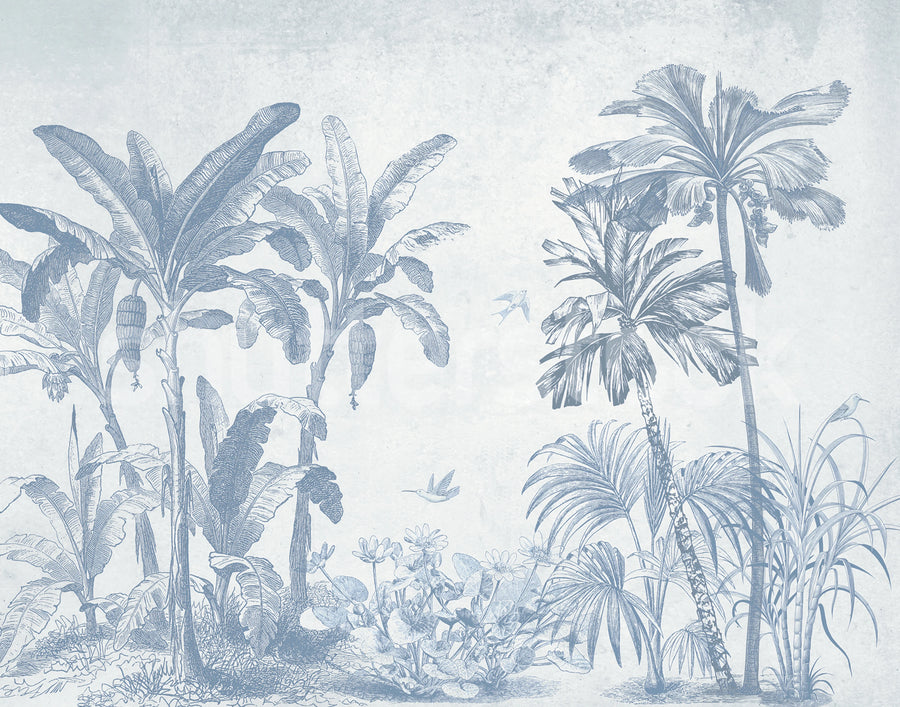 Misty Jungle, Light Blue Mural Wallpaper