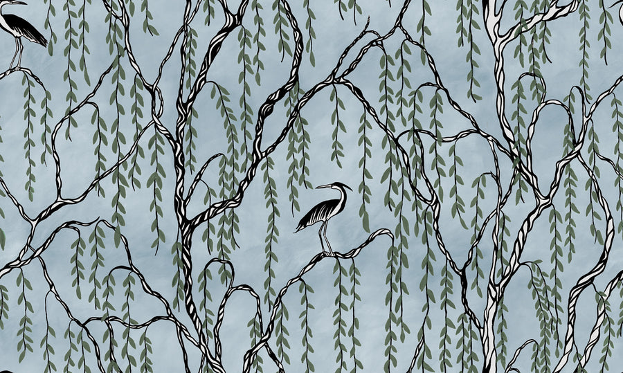 Droptree, Blue Mural Wallpaper