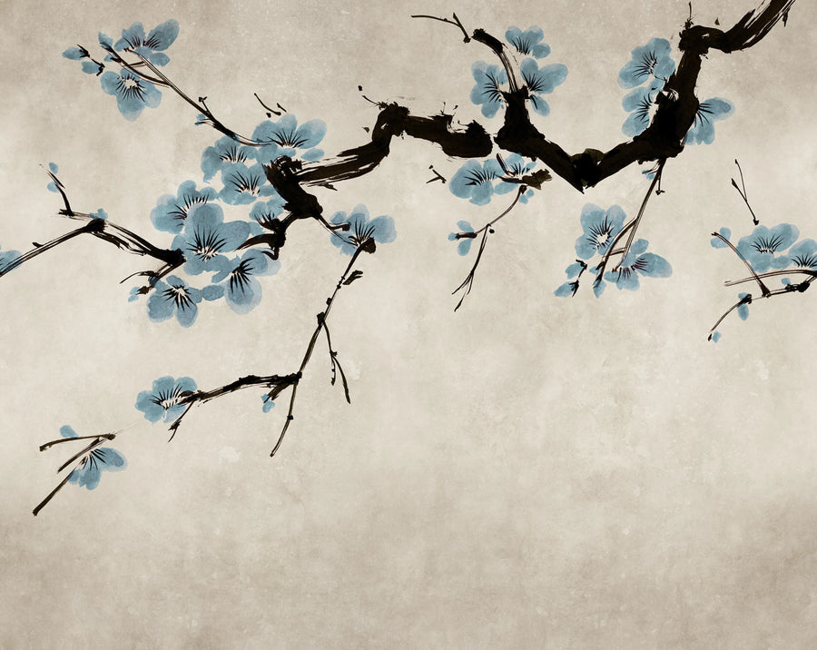 Blush of Spring, Light Blue Mural Wallpaper