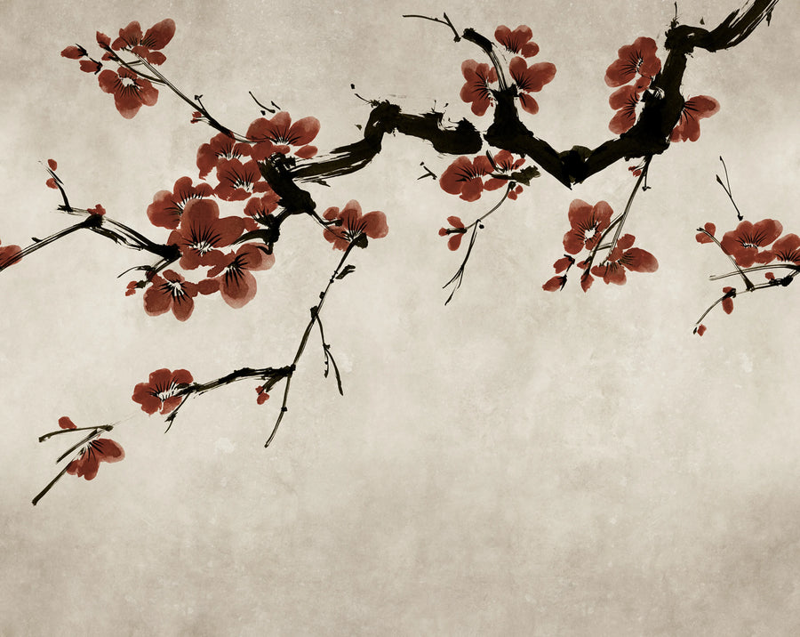 Blush of Spring, Burgundy Mural Wallpaper