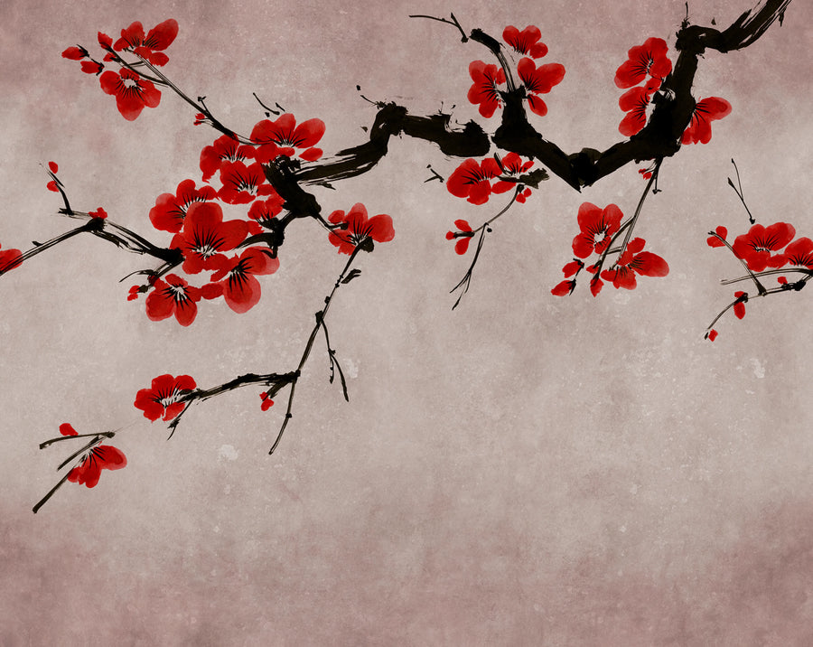 Blush of Spring, Red Mural Wallpaper