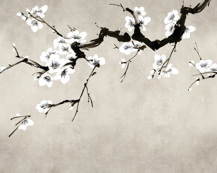 Blush of Spring, White Mural Wallpaper