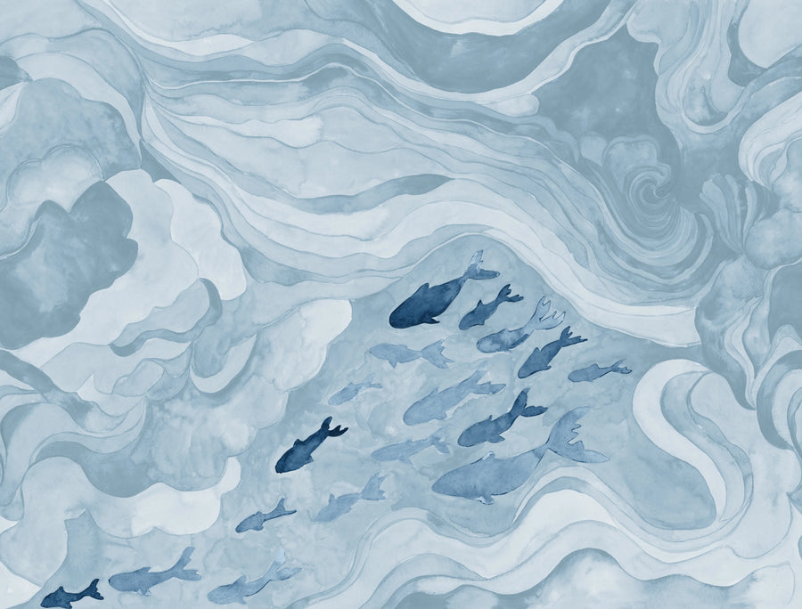 Silent Stream, Light Blue Mural Wallpaper