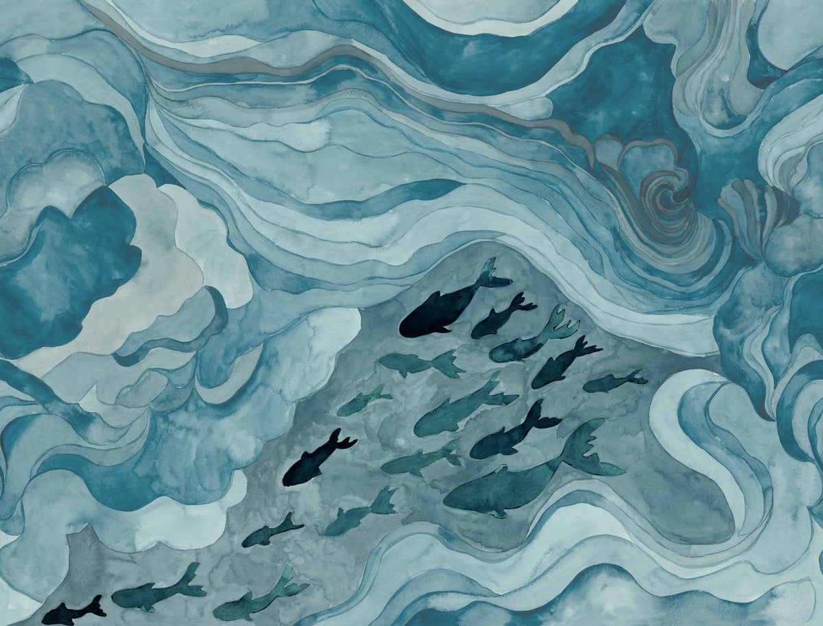 Silent Stream, Blue Mural Wallpaper - pure wallpaper artwork