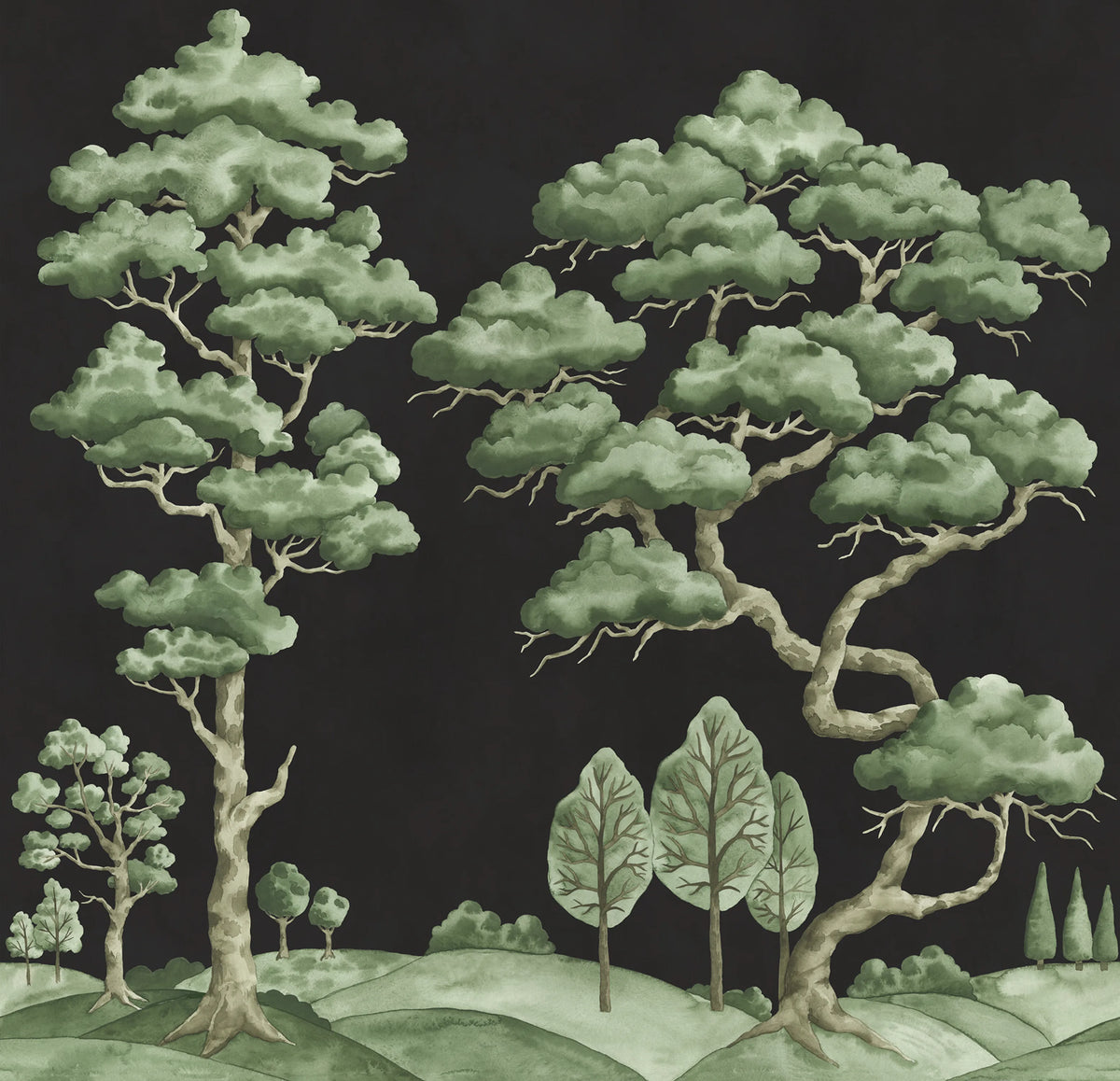 Poetic Trees, Black Mural Wallpaper - pure wallpaper artwork