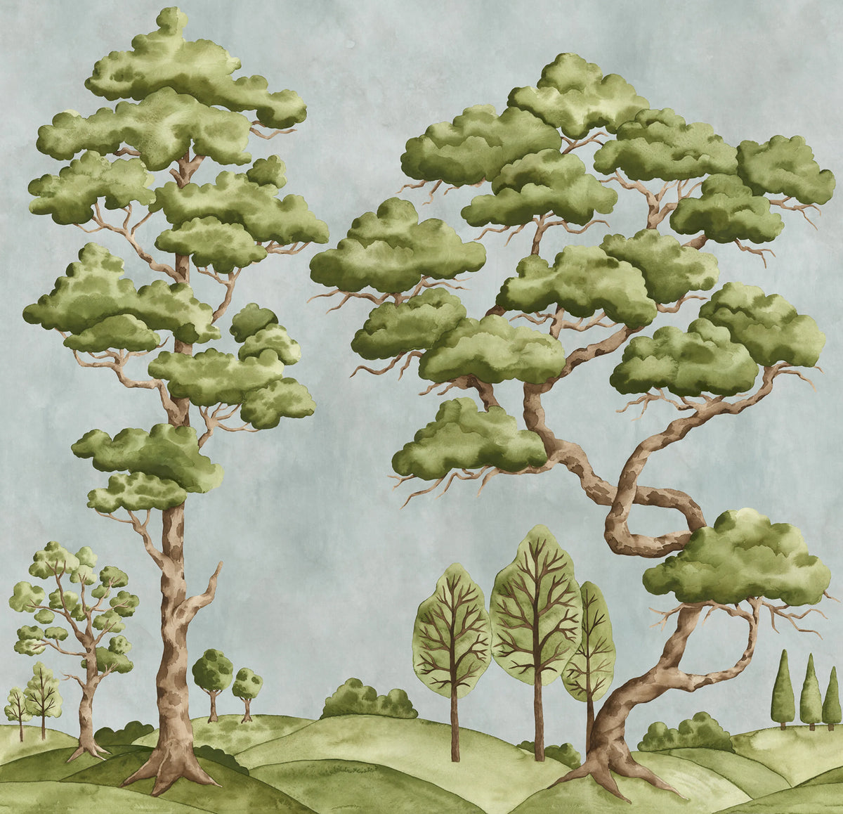 Poetic Trees, Light Blue Mural Wallpaper - pure wallpaper artwork
