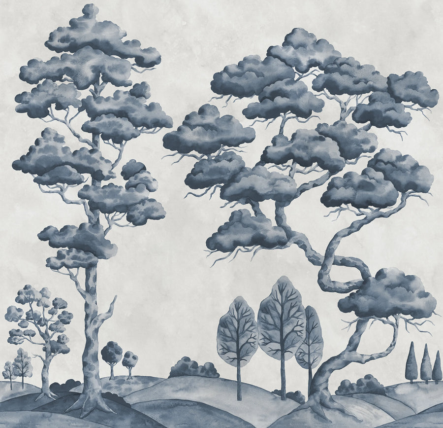 Poetic Trees, Blue Mural Wallpaper