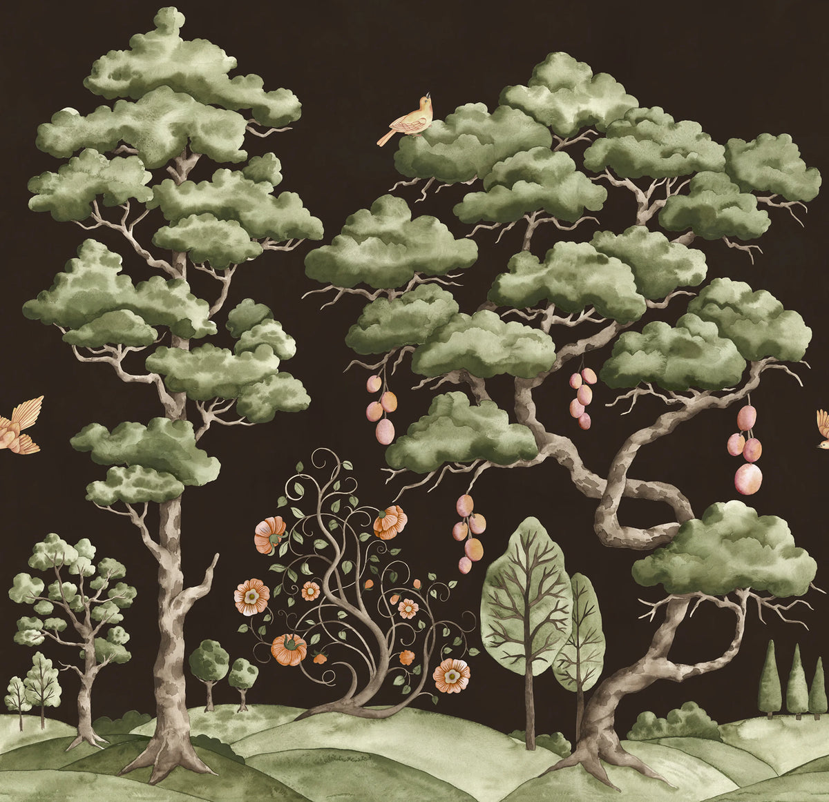 Forest Poem, Black Mural Wallpaper - pure wallpaper artwork