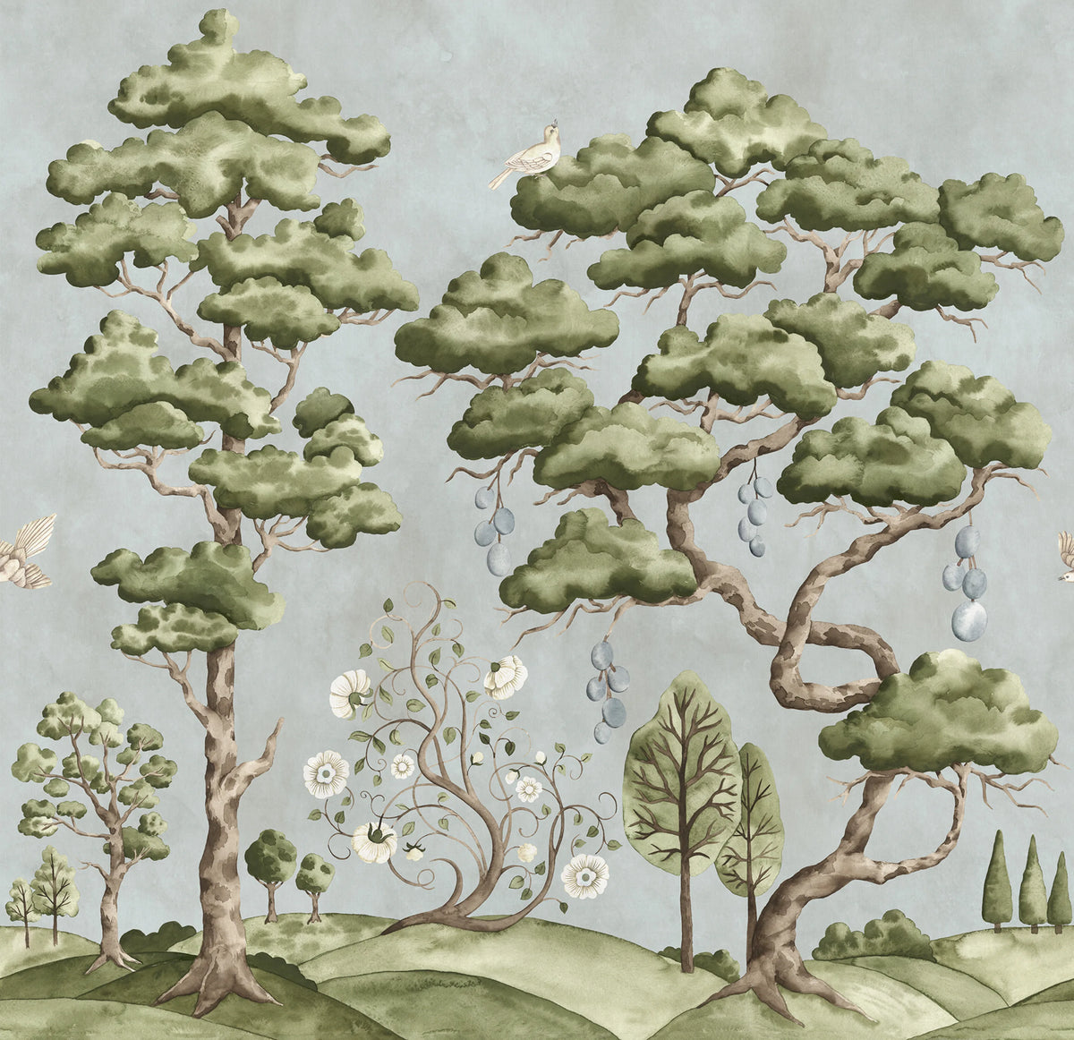 Forest Poem, Light Blue Mural Wallpaper - pure wallpaper artwork