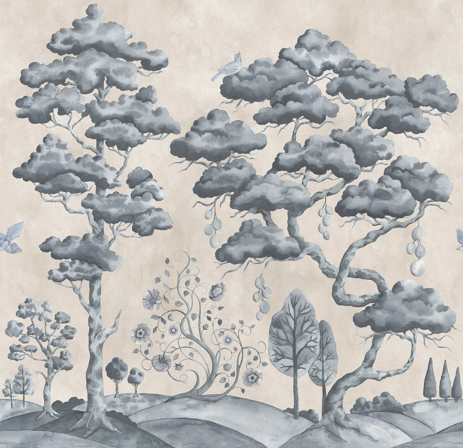 Forest Poem, Blue Mural Wallpaper