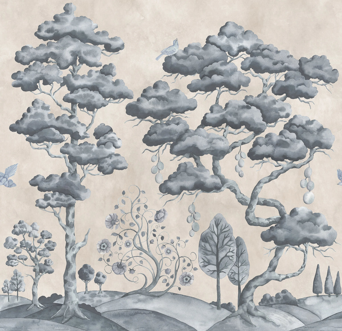 Forest Poem, Blue Mural Wallpaper - pure wallpaper artwork