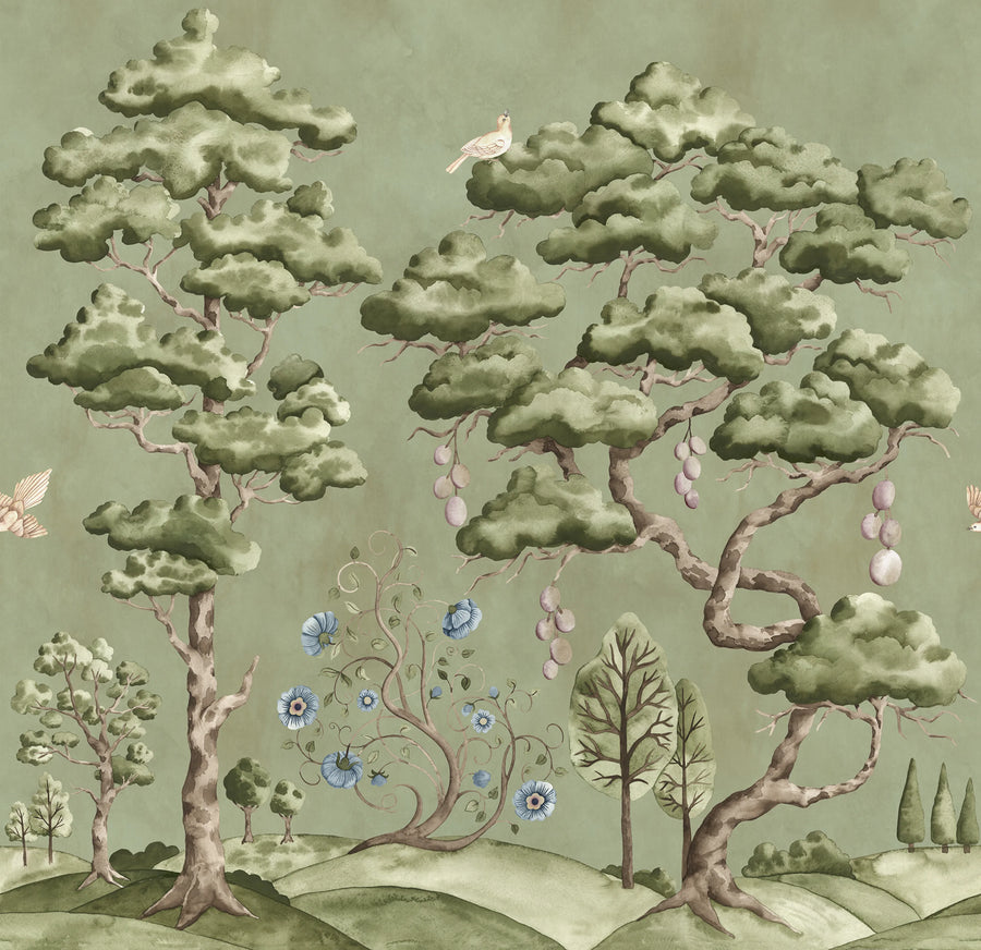 Forest Poem, Green Mural Wallpaper