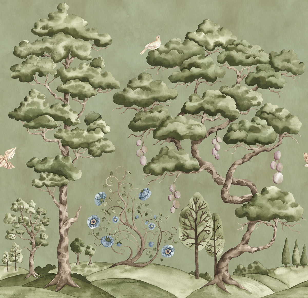 Forest Poem, Green Mural Wallpaper - pure wallpaper artwork