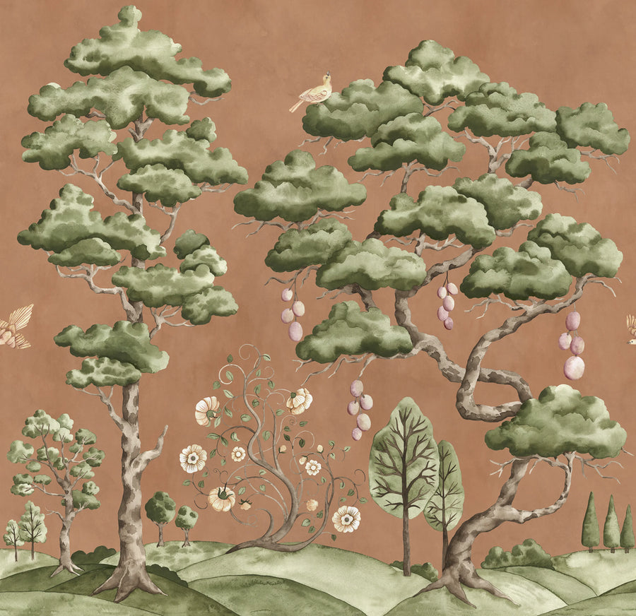 Forest Poem, Rust Mural Wallpaper