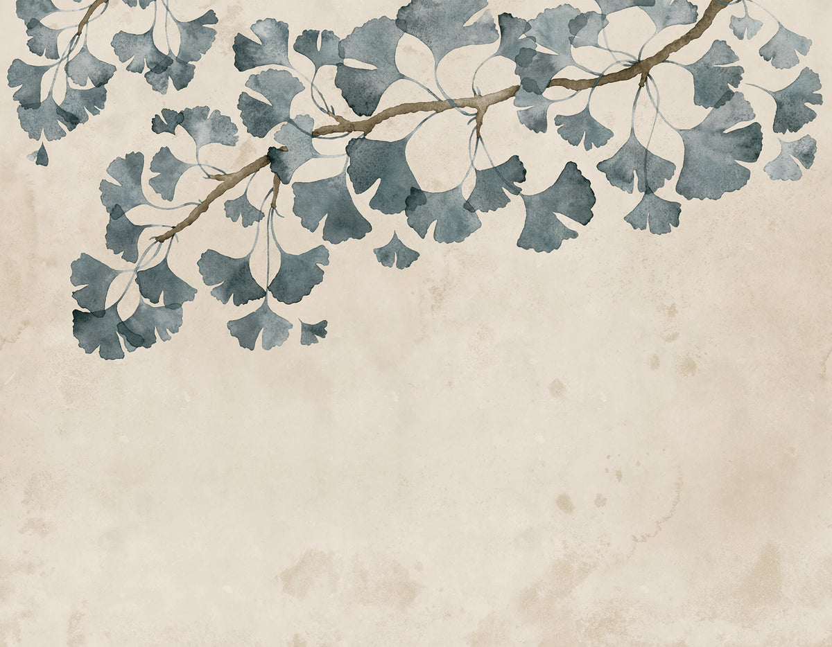 Maidenhair Tree, Blue Mural Wallpaper - pure wallpaper artwork