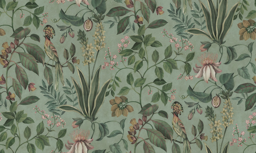 Tropical Harmony, Turquoise Mural Wallpaper