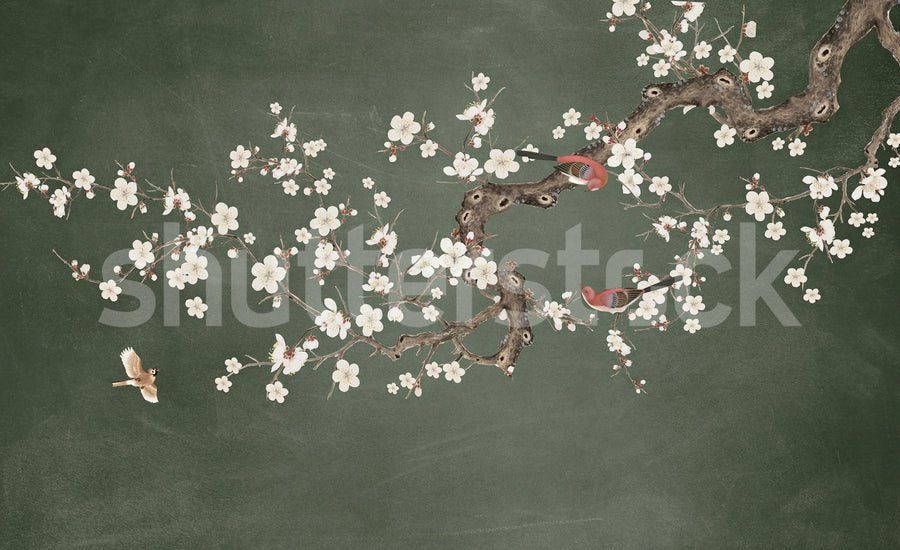 Serene Branches, Green Mural Wallpaper