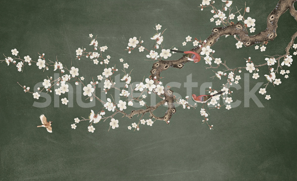 Serene Branches, Green Mural Wallpaper - pure wallpaper artwork