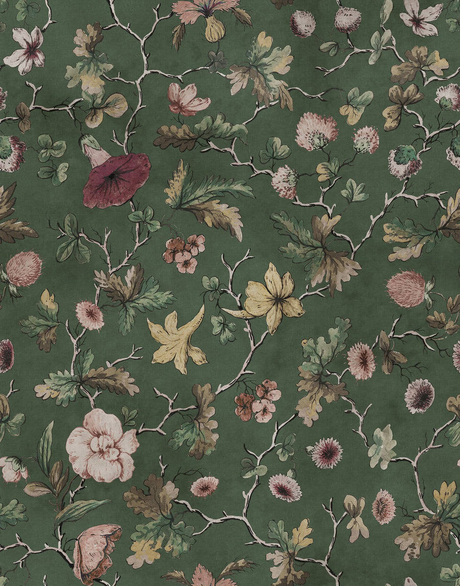 Verdant Bloom, Green Mural Wallpaper
