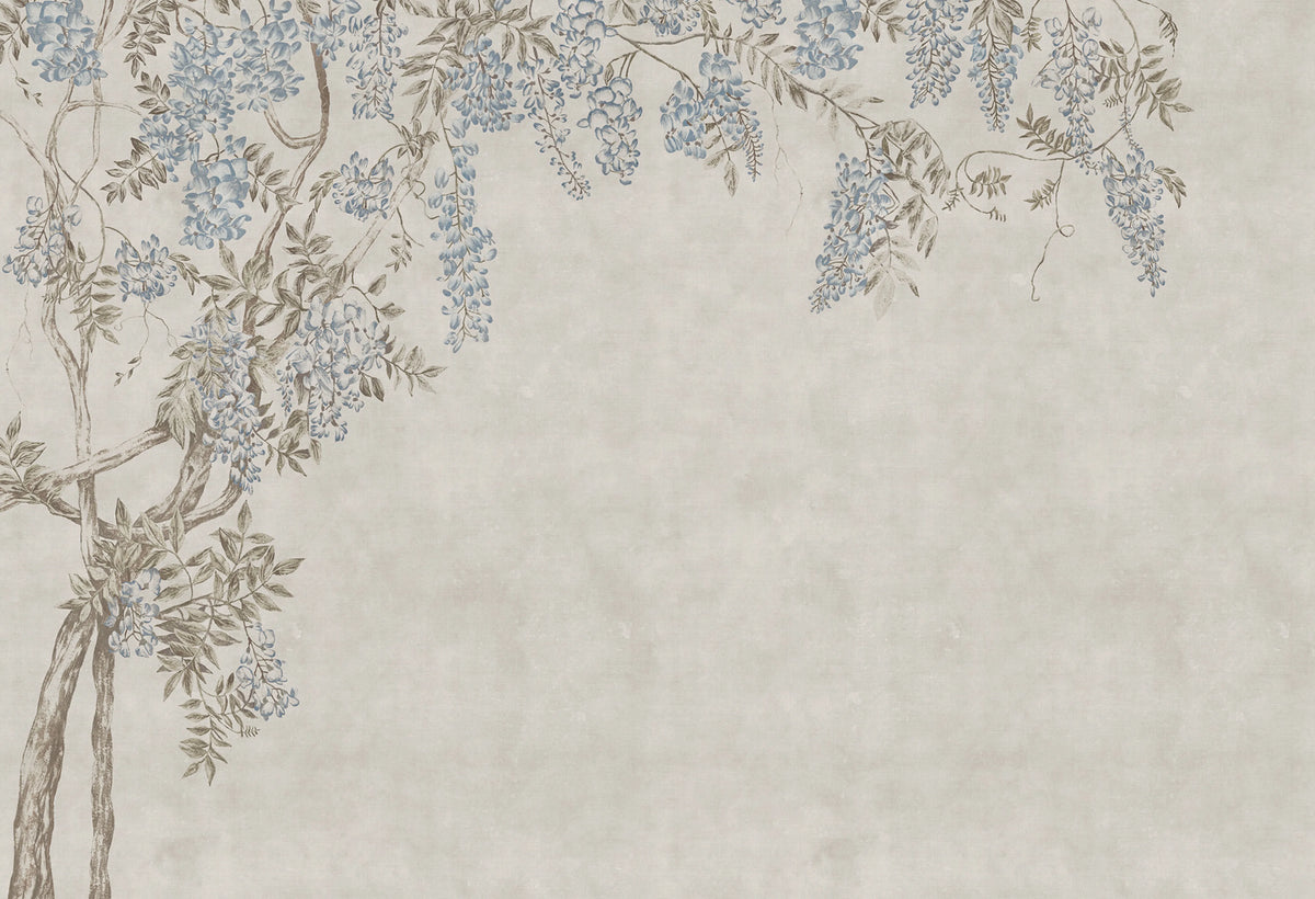 Wisteria Garden, Light Blue Mural Wallpaper - pure wallpaper artwork