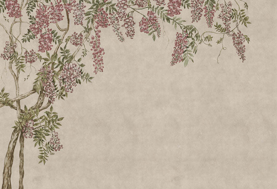 Wisteria Garden, Beige Mural Wallpaper