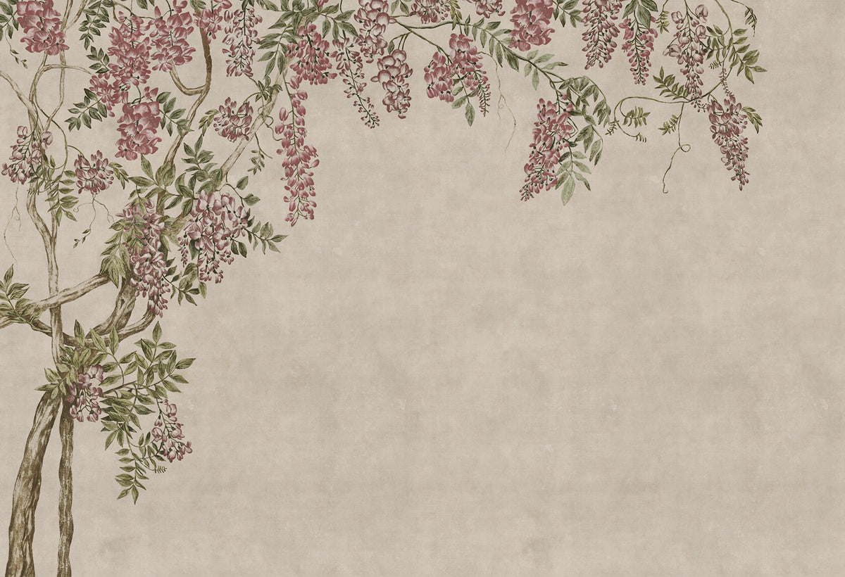 Wisteria Garden, Beige Mural Wallpaper - pure wallpaper artwork