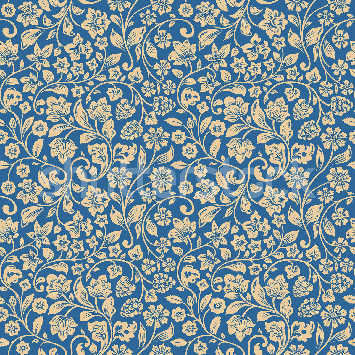 Floral Opulence, Blue Mural Wallpaper - pure wallpaper artwork